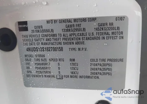 2008 Isuzu Ascender S z USA, uszkodzony, nr VIN 4NUDS13S182700158